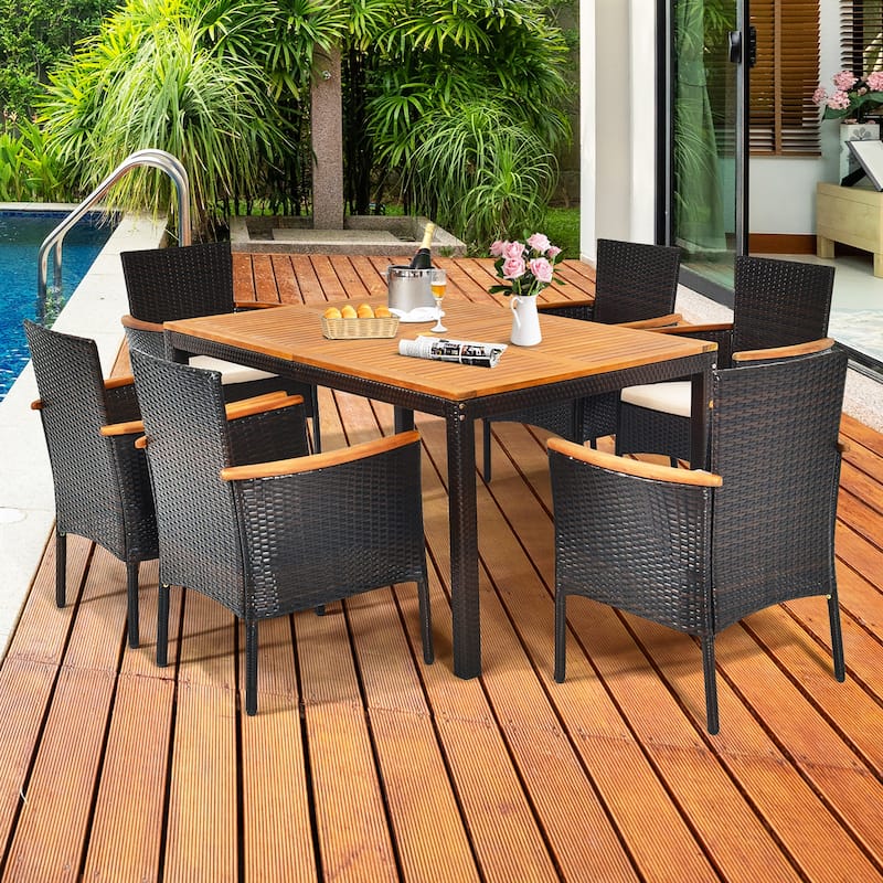 7 PCS Patio Dining Set Outdoor Rattan Set Furniture with Umbrella Hole