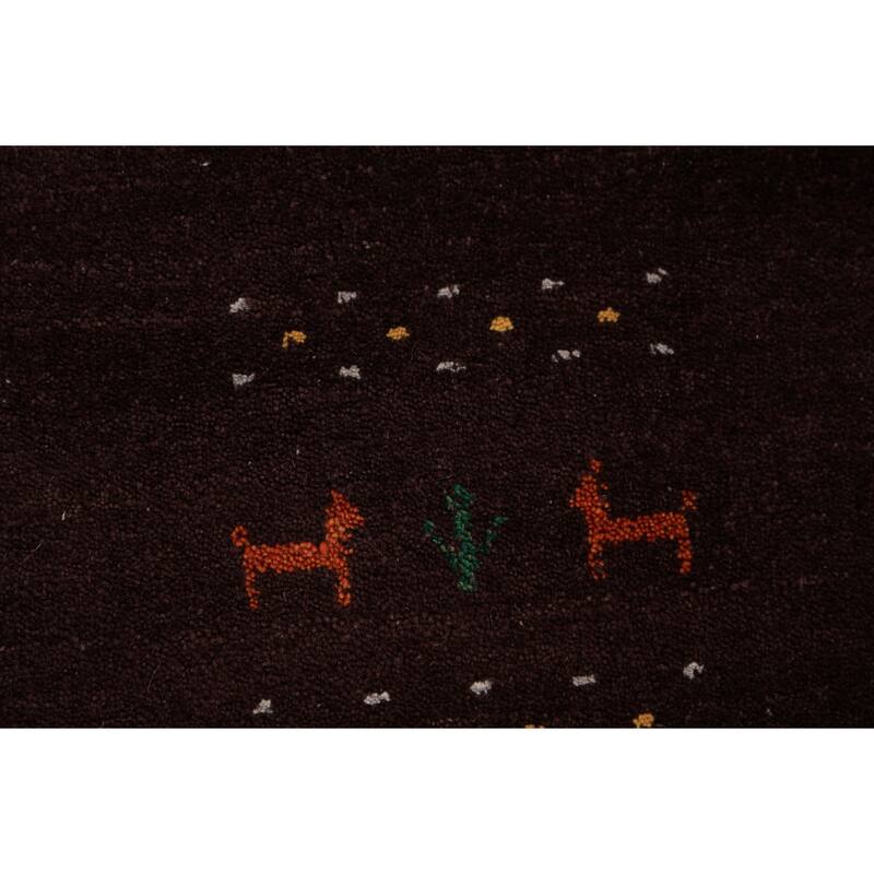 Brown Gabbeh Area Rug Handmade Oriental Wool Carpet - 8'1" x 9'8"
