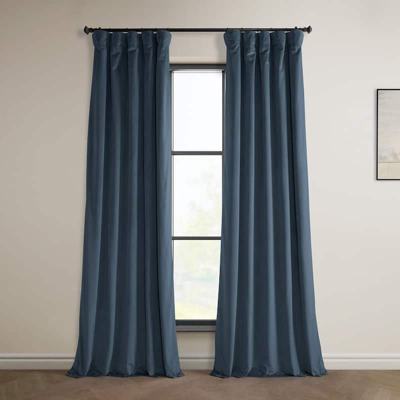 Exclusive Fabrics Heritage Plush Velvet Room Darkening Curtains (1 Panel) Luxury Velvet Curtains for Bedroom & Living Room. - 50 X 96 - London Blue