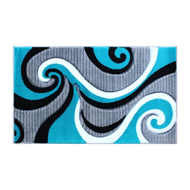 Modern High-Low Sculpted Swirl Design Abstract Area Rug - 2' x 3' - Turquoise