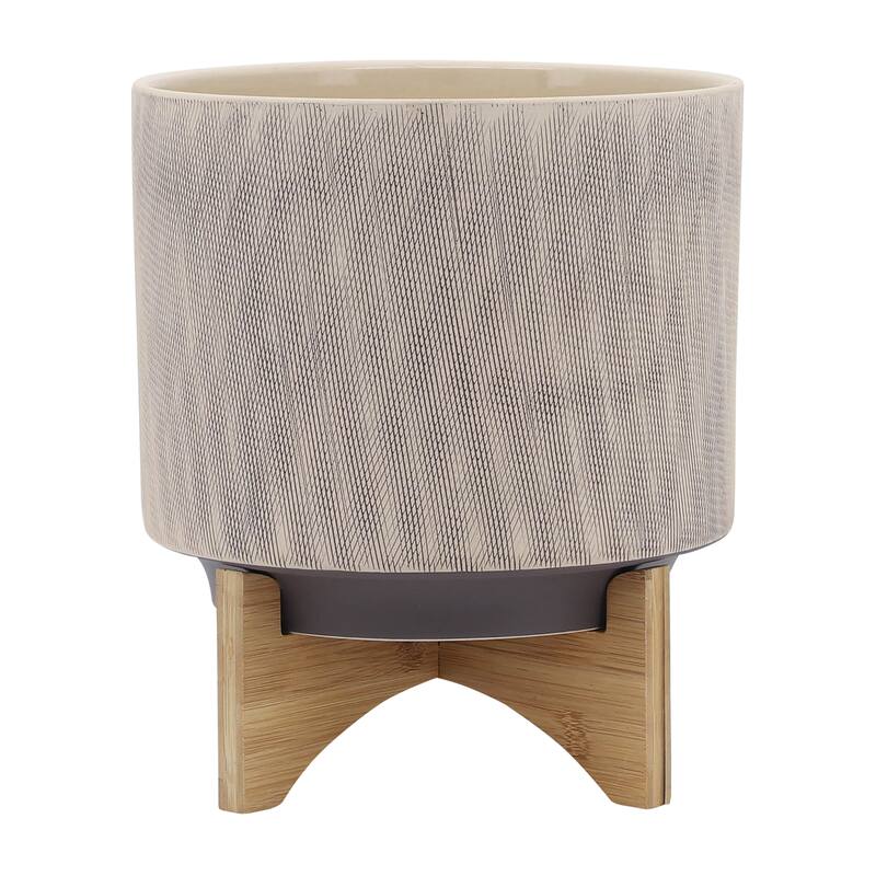 Sagebrook Home Modern Neutral Tan Ceramic Planter with Mesh Design on Stand