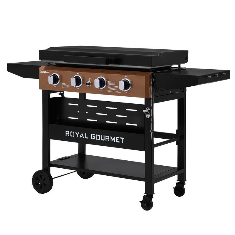 Royal Gourmet 4-Burner Gas Griddle with Hood and Side Shelves