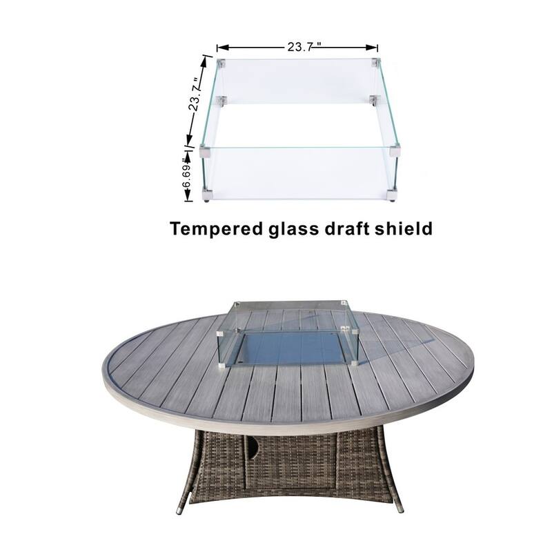 Outdoor Wicker Round Firepit Dining Table with Windshield