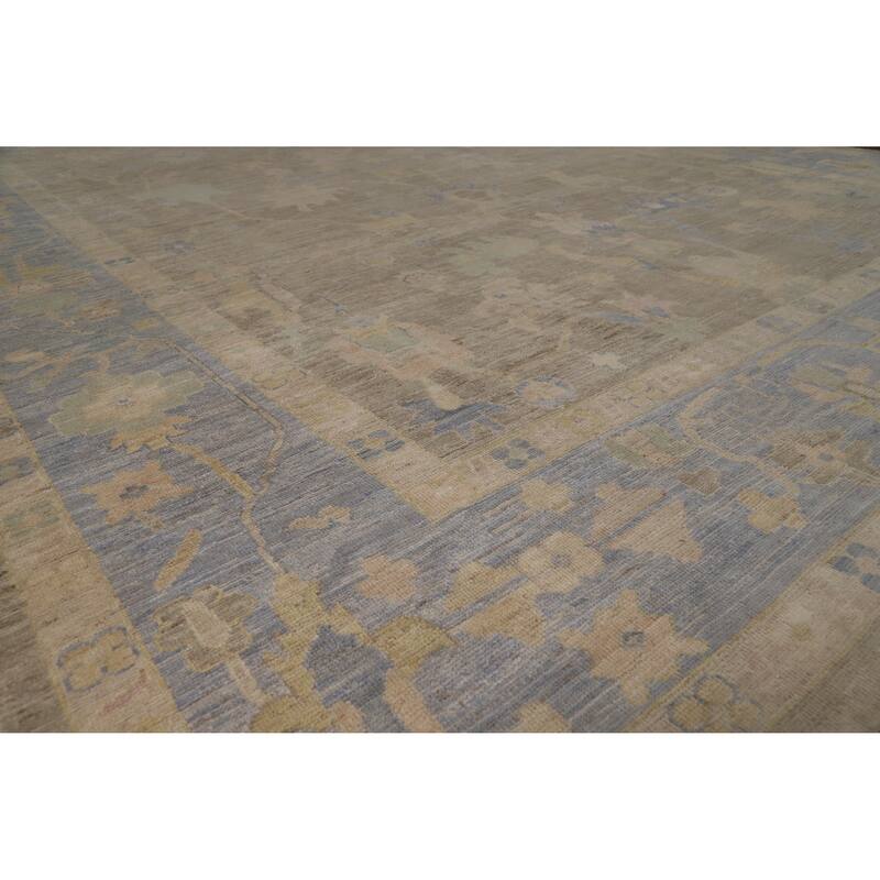 Hand Knotted Oriental 100% Wool Carpet Transitional All-Over Greys & Charcoal Oushak Area Rug - 13' 9'' X 9' 10''