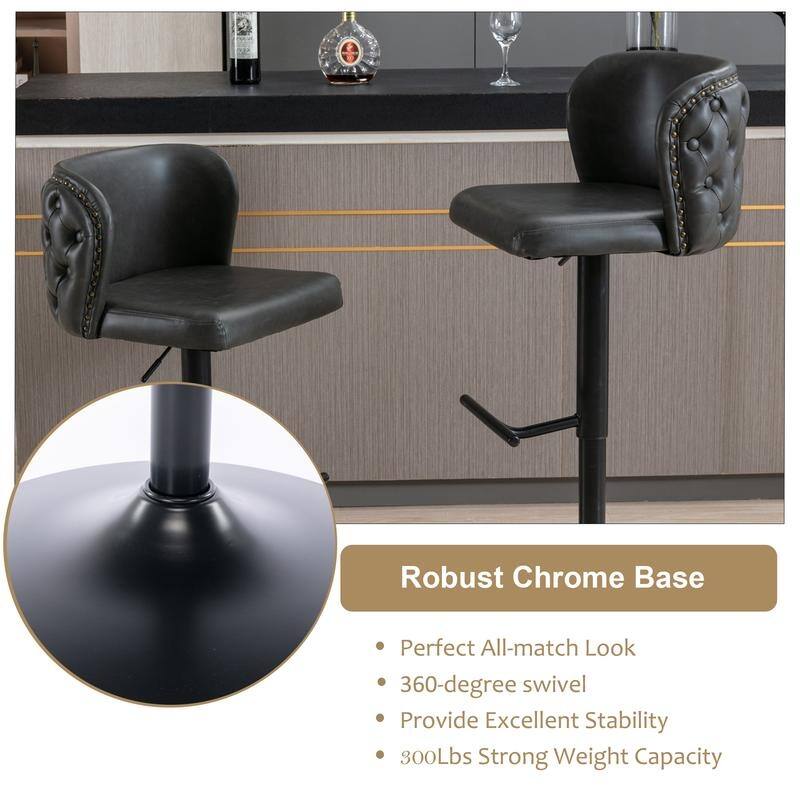 Modern Upholstered Swivel Adjusatble Height Leather Barstools Set of 6