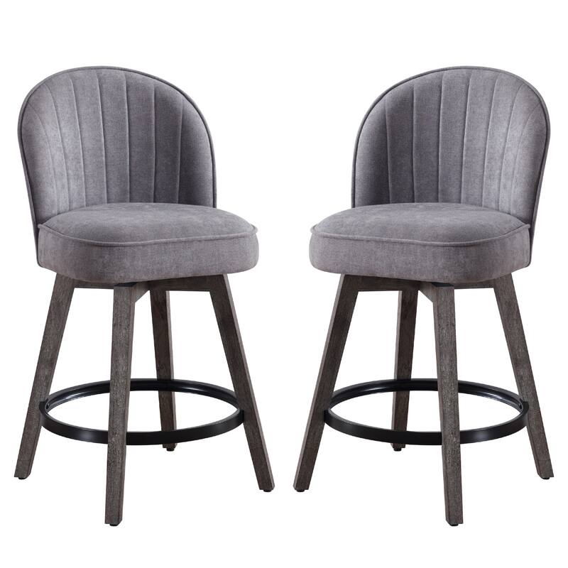 HOMYKA Swivel Bar Stool with Wood Legs Set of 2 - N/A