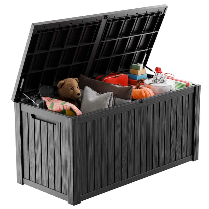 Momei 180 Gallons Large Resin Water Resistant Patio Storage Box - Dark Black