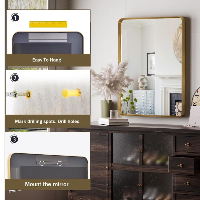 24 Inch Round Bathroom Mirror - Wall Mounted Circle Mirror with Metal Frame, Modern Mirror Suitable for Bathroom