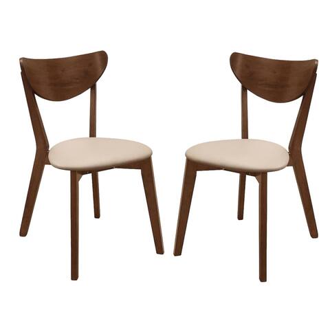 Set of 2 Dining Side Chairs in Beige and Chesnut