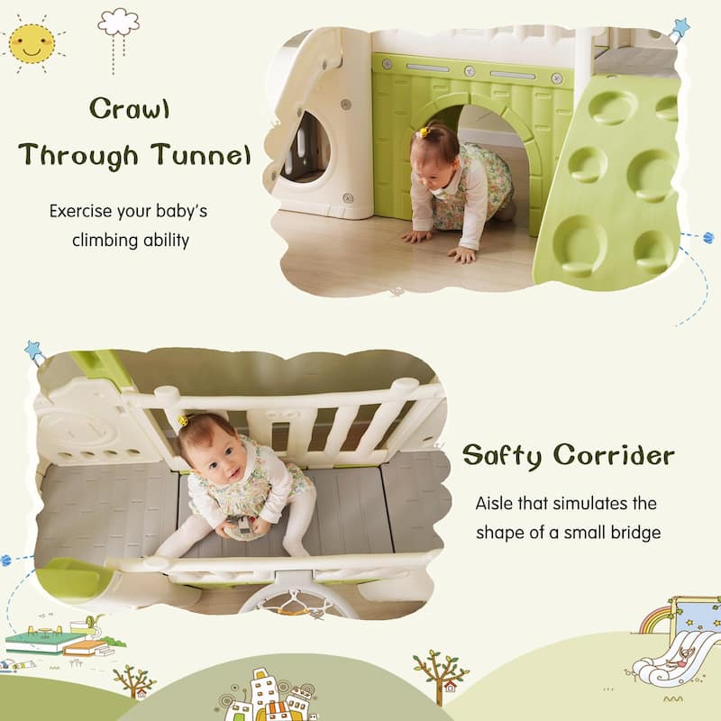8-in-1 Toddler Climber and Slide Set - Freestanding Kids Slide Playset with Basketball Hoop and More