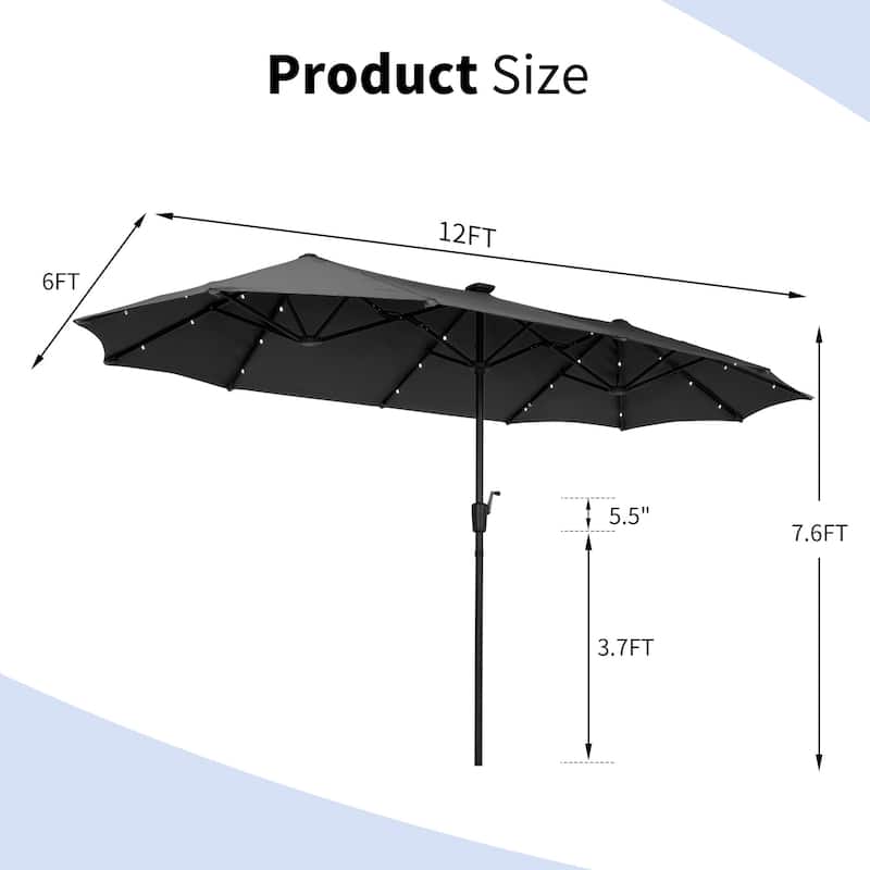 Autlaycil 13 ft Patio Umbrella with 36 Solar Lights & Crank System for Outdoor
