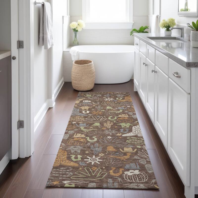 Machine Washable Indoor/ Outdoor Modern Ranch Chantille Rug