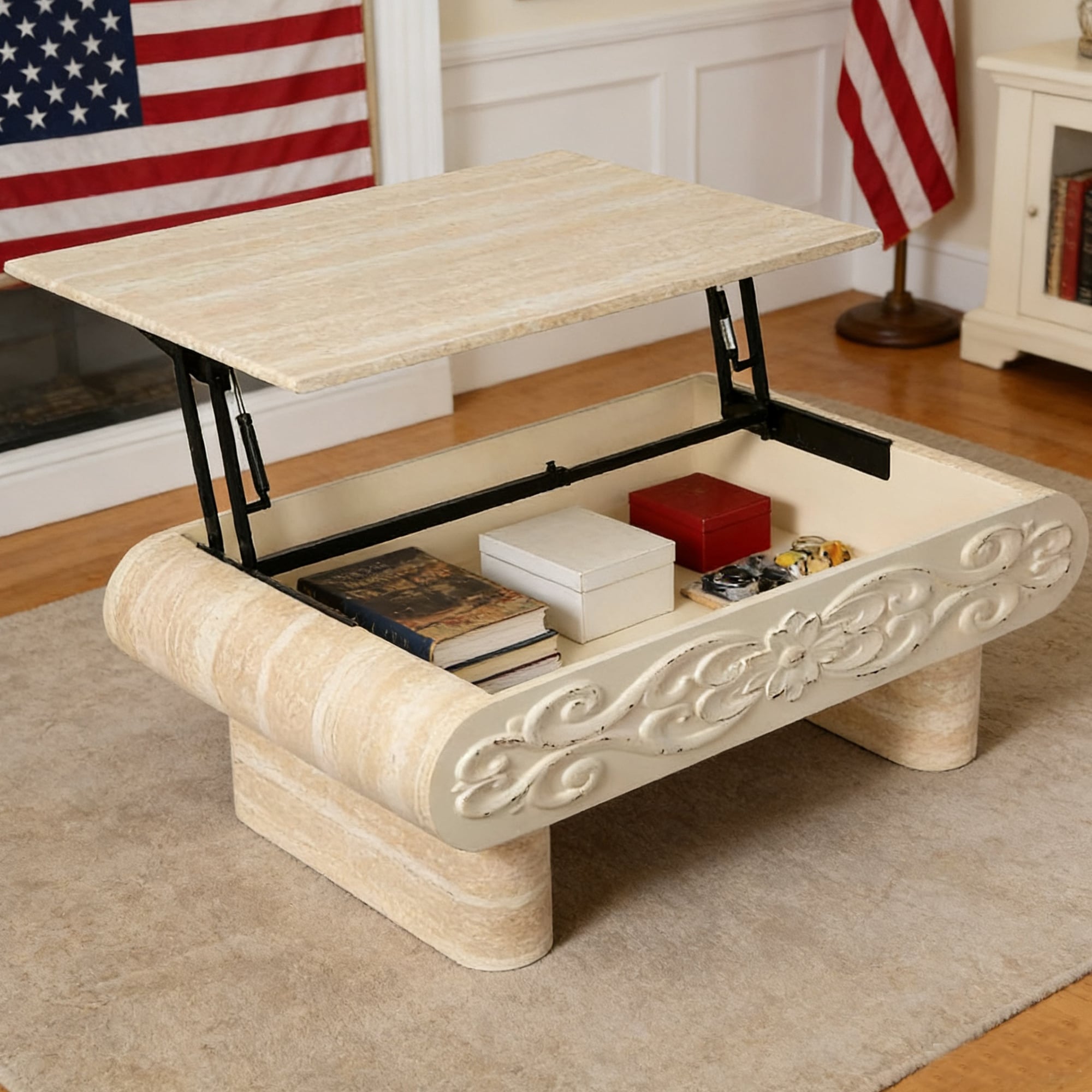 Lift Top Coffee Table, Modern Extendable Wooden Desk with Hidden Storage