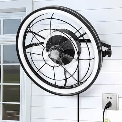 20 in. Smart Modern Indoor Black Ceiling Fan with Light, Plug-in Caged Wall Mount Fan with Remote Control for Bedroom