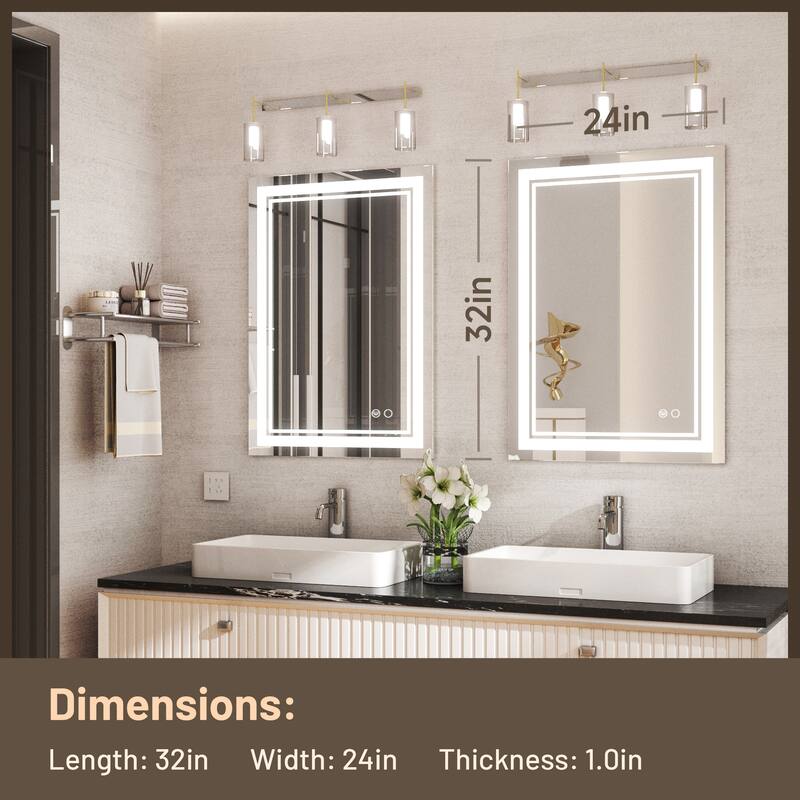 Keonjinn LED Front Light Bathroom Vanity Wall Mirror, 3 Color Temperatures, Anti-fog