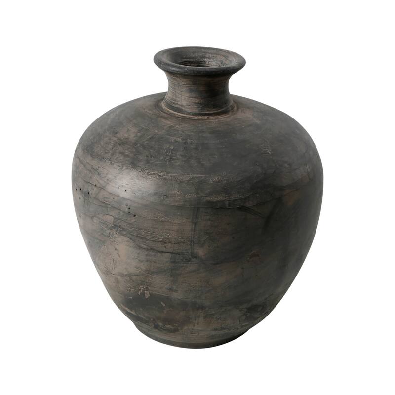 Artissance Earthy Gray Short Neck Pottery Vase, 12 Inch Tall