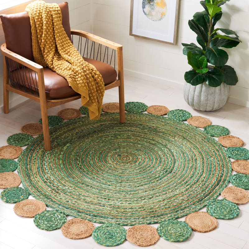 SAFAVIEH Handmade Cape Cod Diora Coastal Jute Rug - 5' Round - Green/Natural