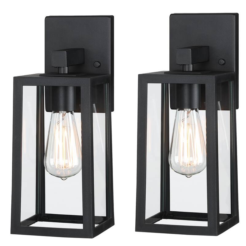 2 Pack 1-Light Outdoor Wall Lantern with Clear Glass - Matte Black
