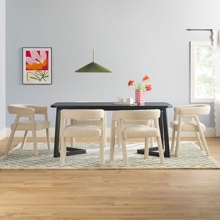 Walker Edison 7 Piece Solid Wood Dining Table Set w/ Full Fabric Chairs ...