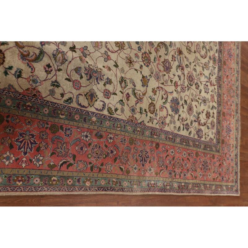 Vegetable Dye Signed Tabriz Persian Antique Rug Handmade Wool Carpet - 9'3"x 13'0"