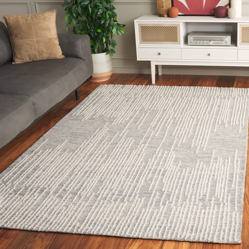 SAFAVIEH Handmade Abstract Elidona Contemporary Wool Rug - 8' x 10' - Light Grey/Ivory