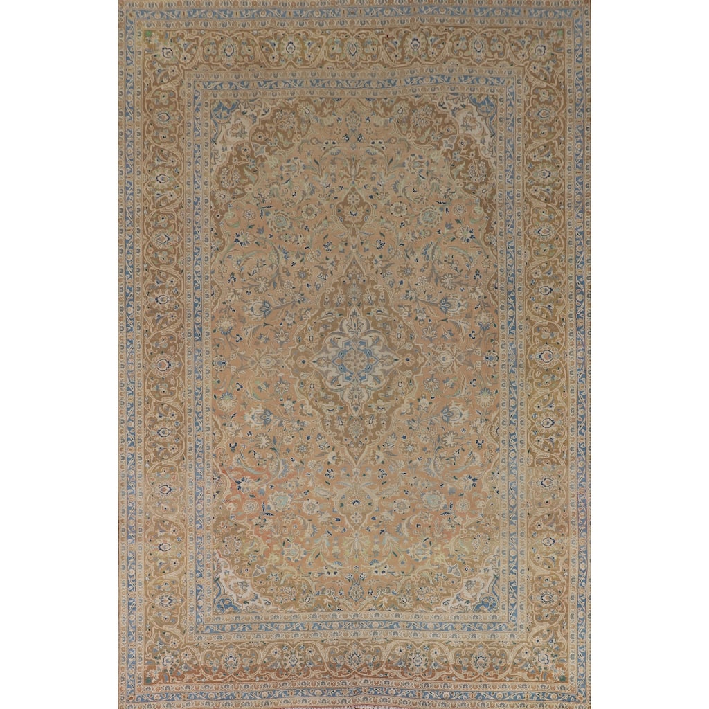 Traditional Mashad Persian Vintage Area Rug Handmade Wool Carpet - 8'1" x 11'5"