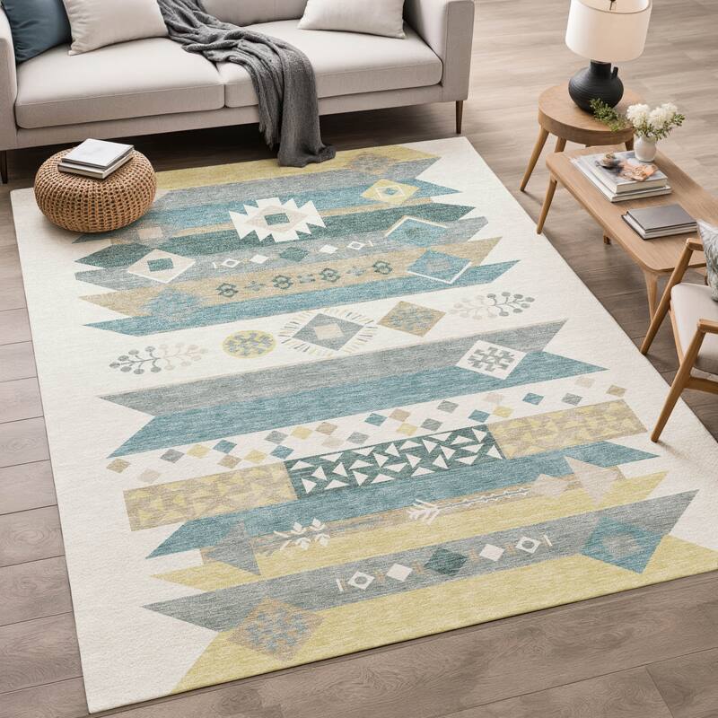 Machine Washable Indoor/ Outdoor Global Tuca Chantille Rug