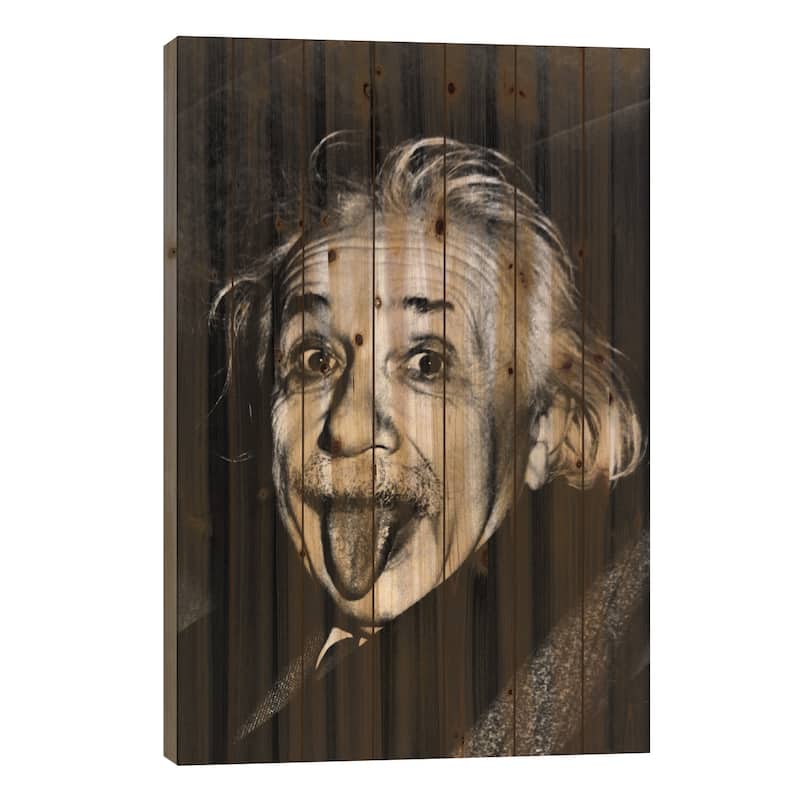 Albert Einstein, Sticking His Tongue Out Print On Wood by Arthur Sasse - Multi-Color - 40x26x1.5