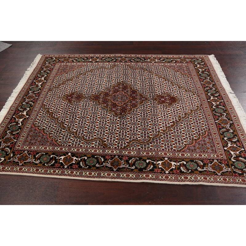Vegetable Dye Wool/ Silk Tabriz Mahi Persian Area Rug Hand-knotted - 5'0" x 6'10"