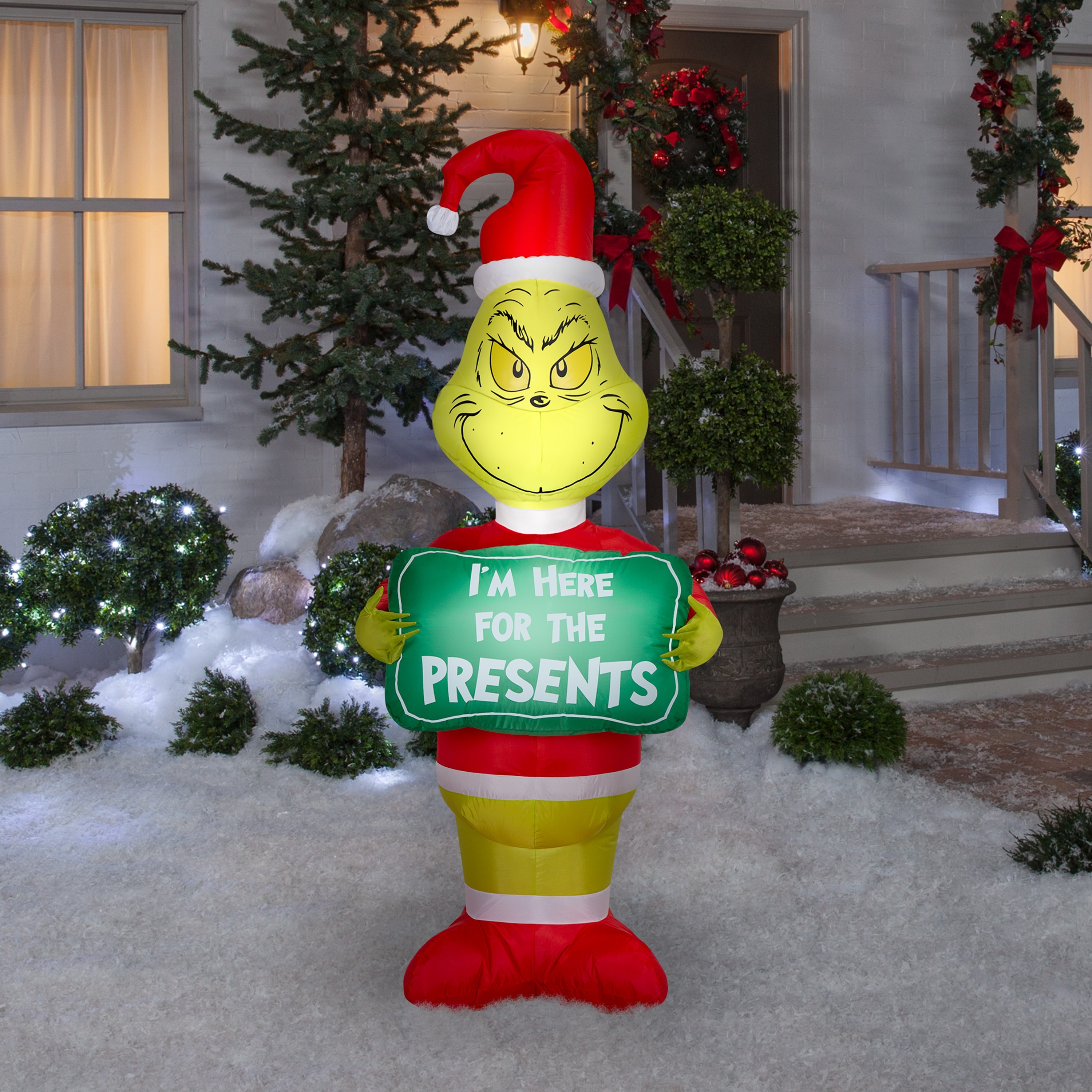 Airblown Dr. Seuss Grinch I'm Here for the Presents Christmas Inflatable, 5.5 Ft, LED Yard Decor