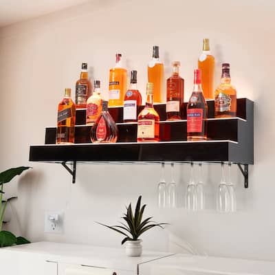 3-Step Wall Mounted LED Lighted Liquor Bottle Display Shelf