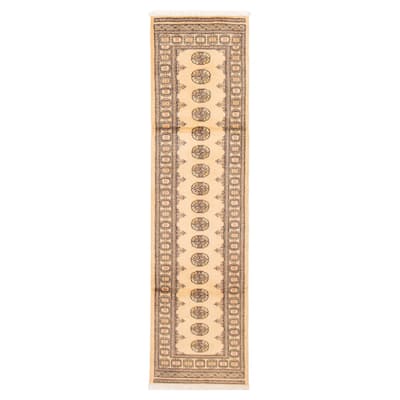 ECARPETGALLERY Hand-knotted Peshawar Bokhara Cream Wool Rug - 2'8 x 10'0