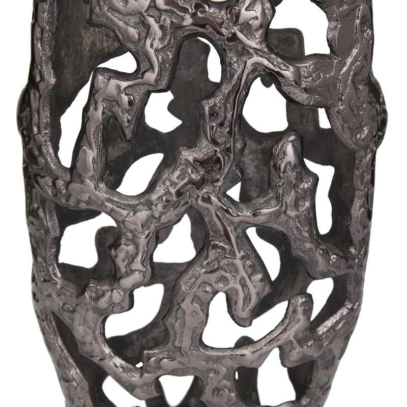 Aluminum Metal Decorative Vase with Cut Out Designs - Silver, Gold, Black - Roche River Decor