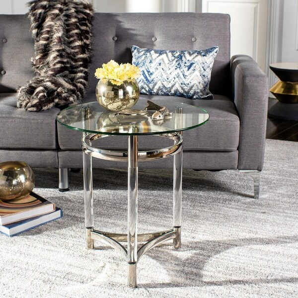 SAFAVIEH Couture Letty Round Glass End Table- Clear - 20" W x 20" L x 22" H. Opens flyout.
