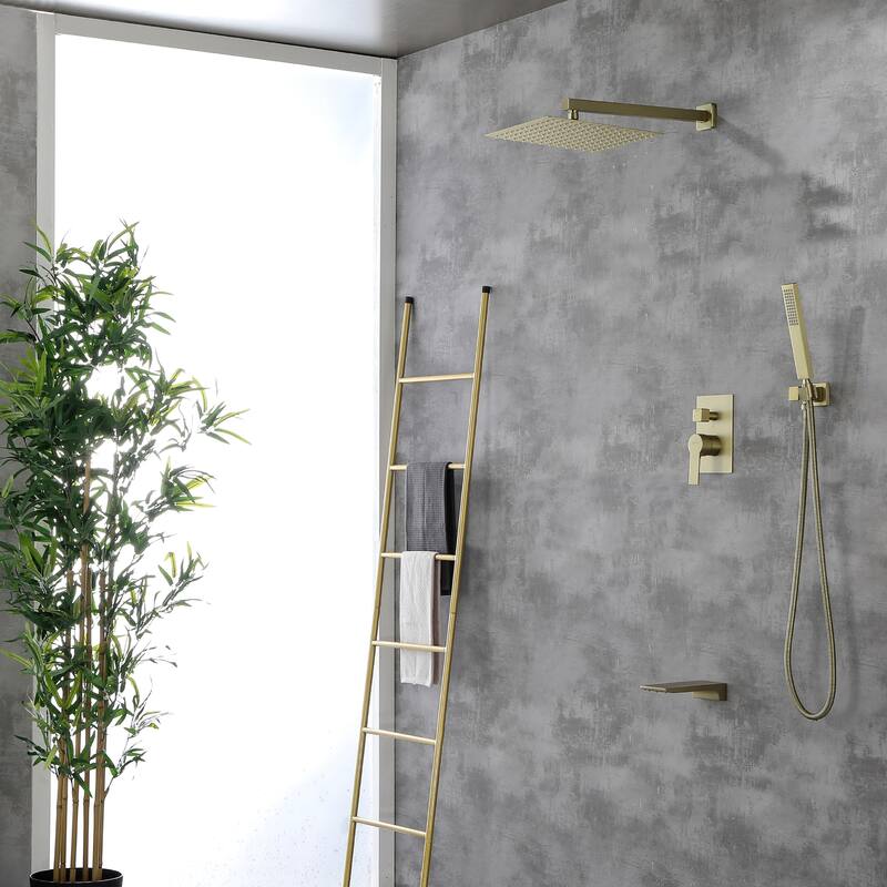 Clihome 12" Wall Mount 1-Handle 1-Spray Tub and Shower Faucet