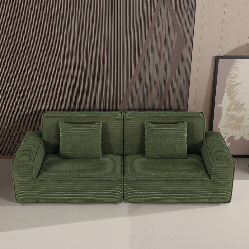 Anmytek Extra Large Modern Striped Fabric Green Sofa - Full Sponge High Rebound Vacuum Compressed