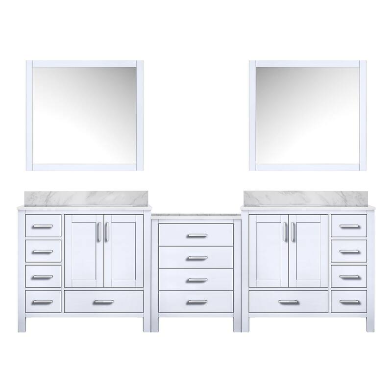 Coraline 92 in W x 22 in D Double Bath Vanity, Carrara Marble Top, and 34 in Mirrors