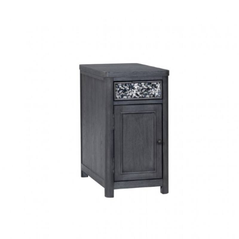 Zoko Chairside End Table, Drawer and USB Ports, Ash Gray Wood, 26 Inch