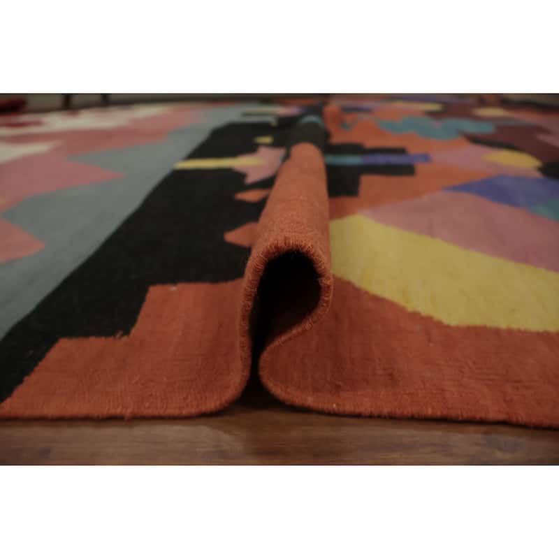 Hand Woven Oriental 100% Wool Carpet Southwestern Modern Multi-Colored Kilim Area Rug - 9' 11'' X 8' 2''