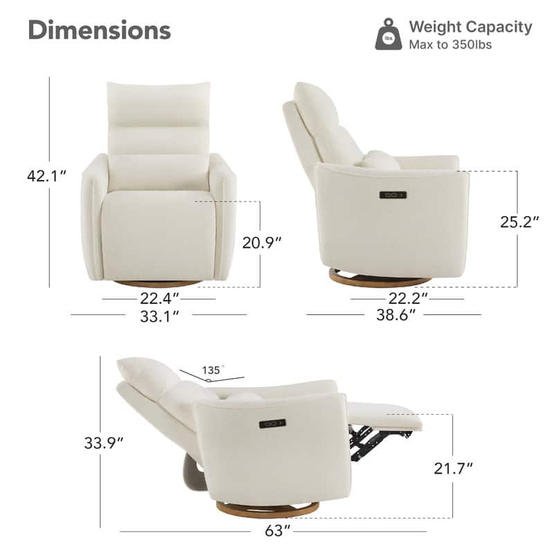 Spruce & Spring Power Swivel Recliner Chair Dual-Motor Nursery Glider with Lumber Pillow