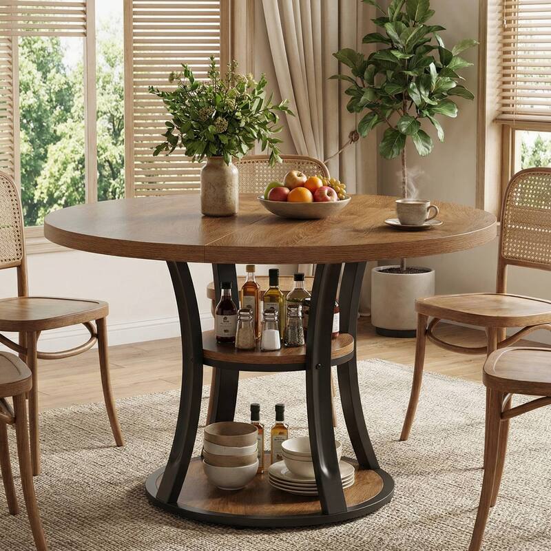 39 Inch Small Round Dining Table for 2-4 People, 3-Tier Round Pedestal Dining Table with Srorage for Kitchen / Dining Room