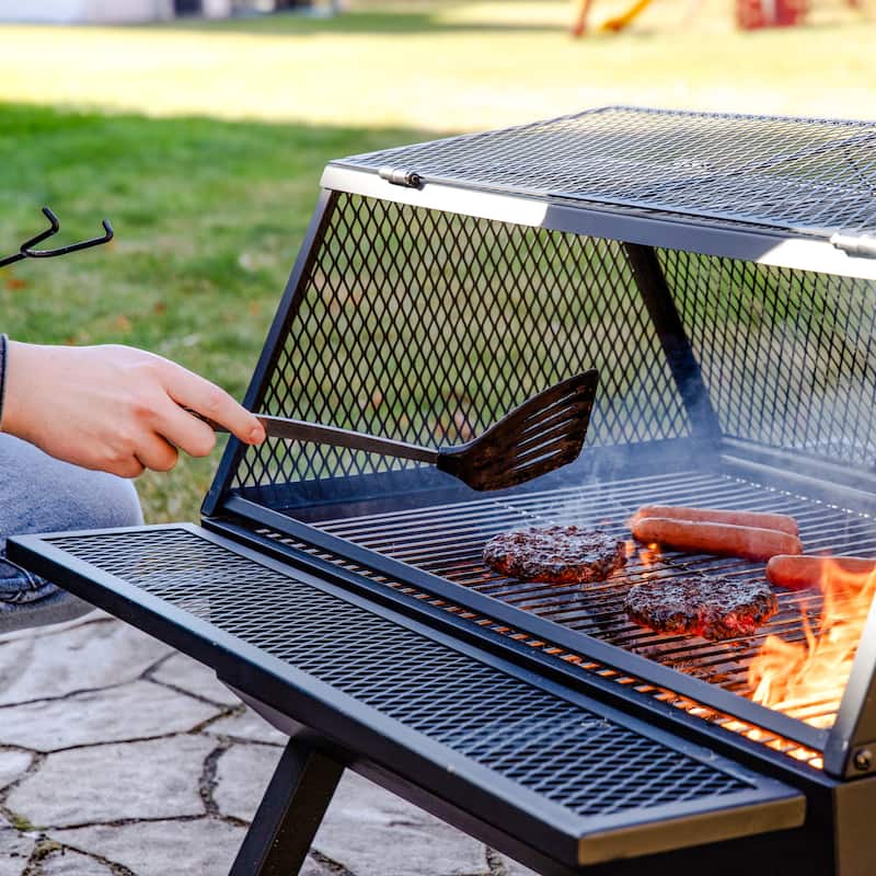 Sunnydaze Outdoor Fire Pit with Grill and Spark Screen - 36" H