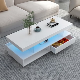 Rectangular Coffee Table Center Table End Tables with LED Lights - Bed ...
