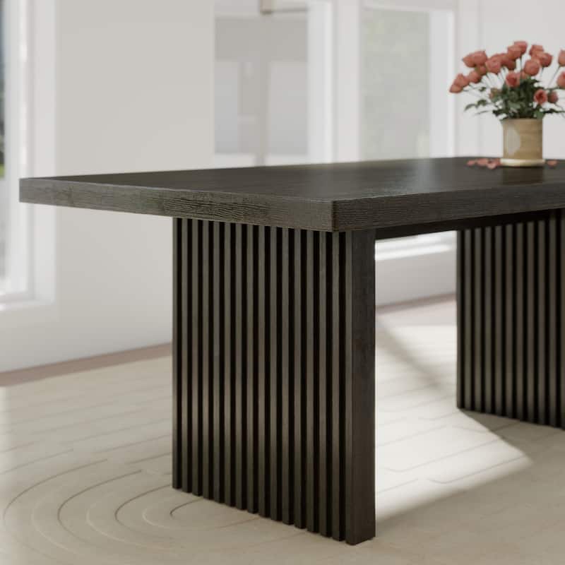 Roundhill Furniture Madison 5-Piece Dining Set, Slat-Fluted Dining Table with 4 Chairs, Chocolate