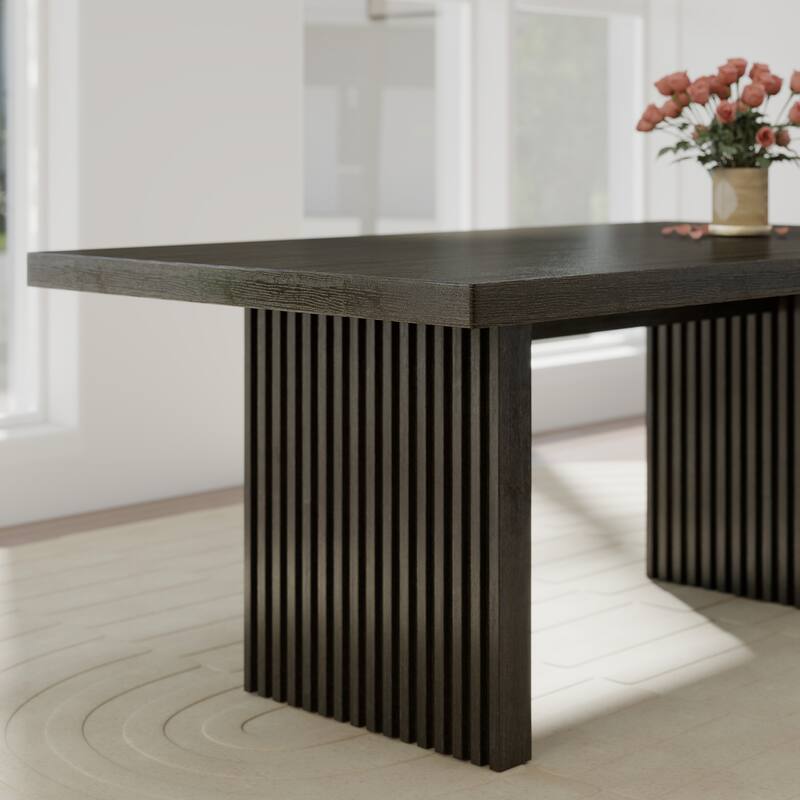 Roundhill Furniture Madison 6-Piece Dining Set, Slat-Fluted Dining Table with 4 Chairs and a Bench, Chocolate