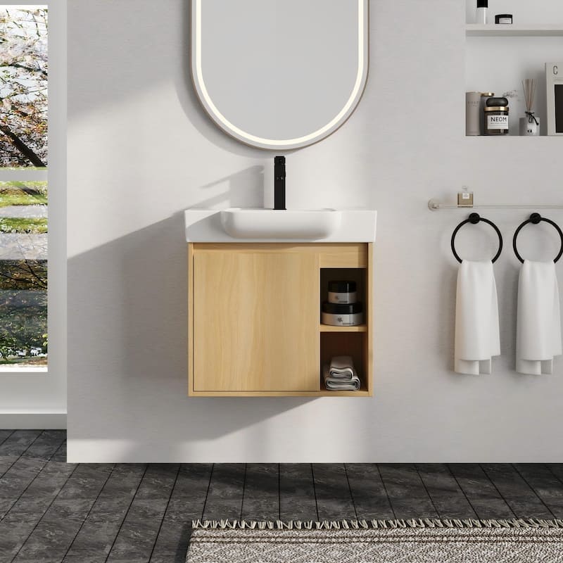 Malwee 24"/28" Floating Bathroom Vanity,Wall Mounted Bathroom Vanity with Ceramic Sink and Soft Close Door