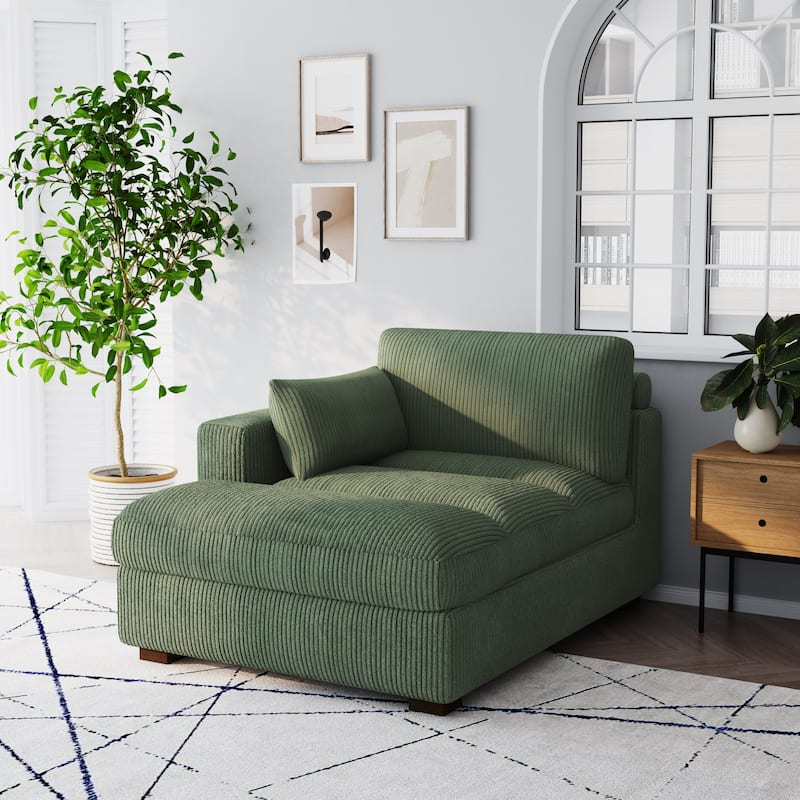 Oversize Corduroy Chaise Lounge Modular Sectional Sofa with Pillow - Left Facing - Green
