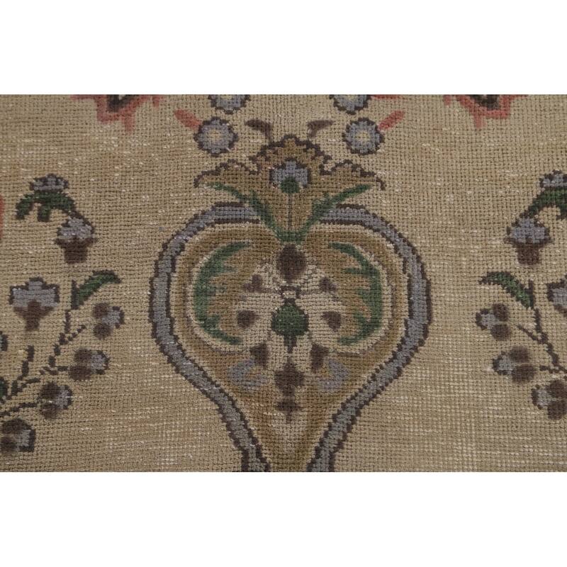 Beige Tabriz Persian Vintage Area Rug Handmade Wool Carpet - 6'3"x 9'7"