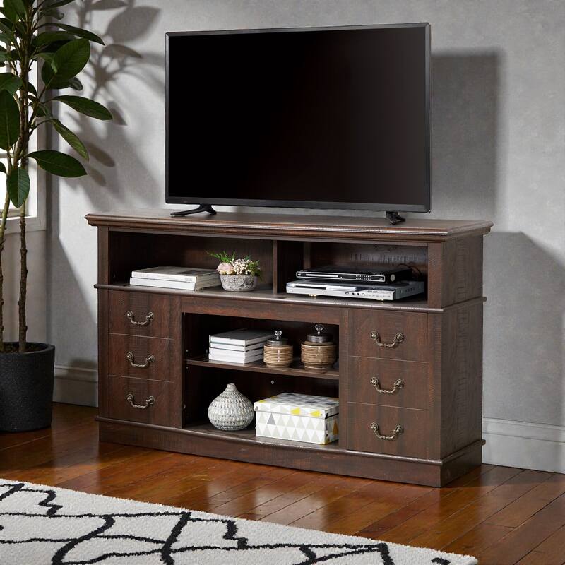 60" Retro Mid-Century Modern TV Stand for TVs Up to 65", Espresso Entertainment Center with Storage and Adjustable Shelves
