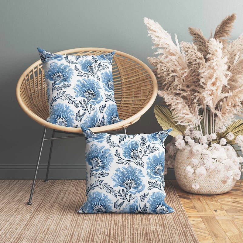 Whimsical Wilds Indoor/Outdoor Reversible Throw Pillow White and Blue